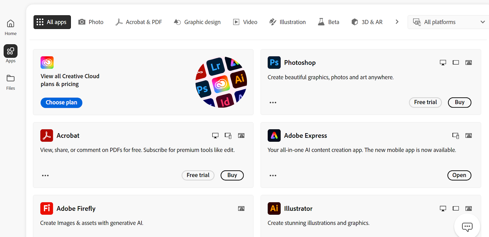 Adobe creative cloud interface